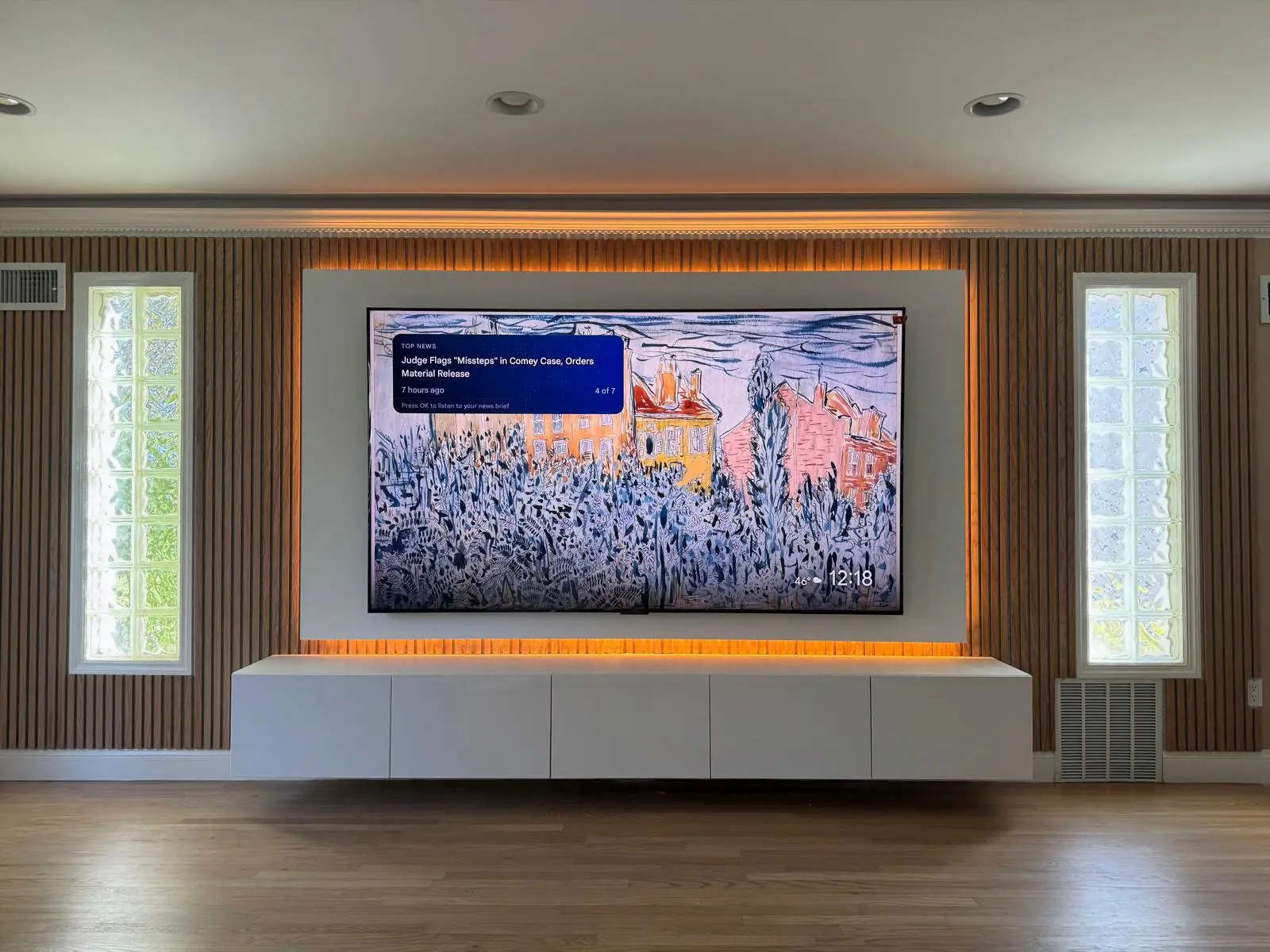 Oak Slat LED Media Wall in Paramus NJ