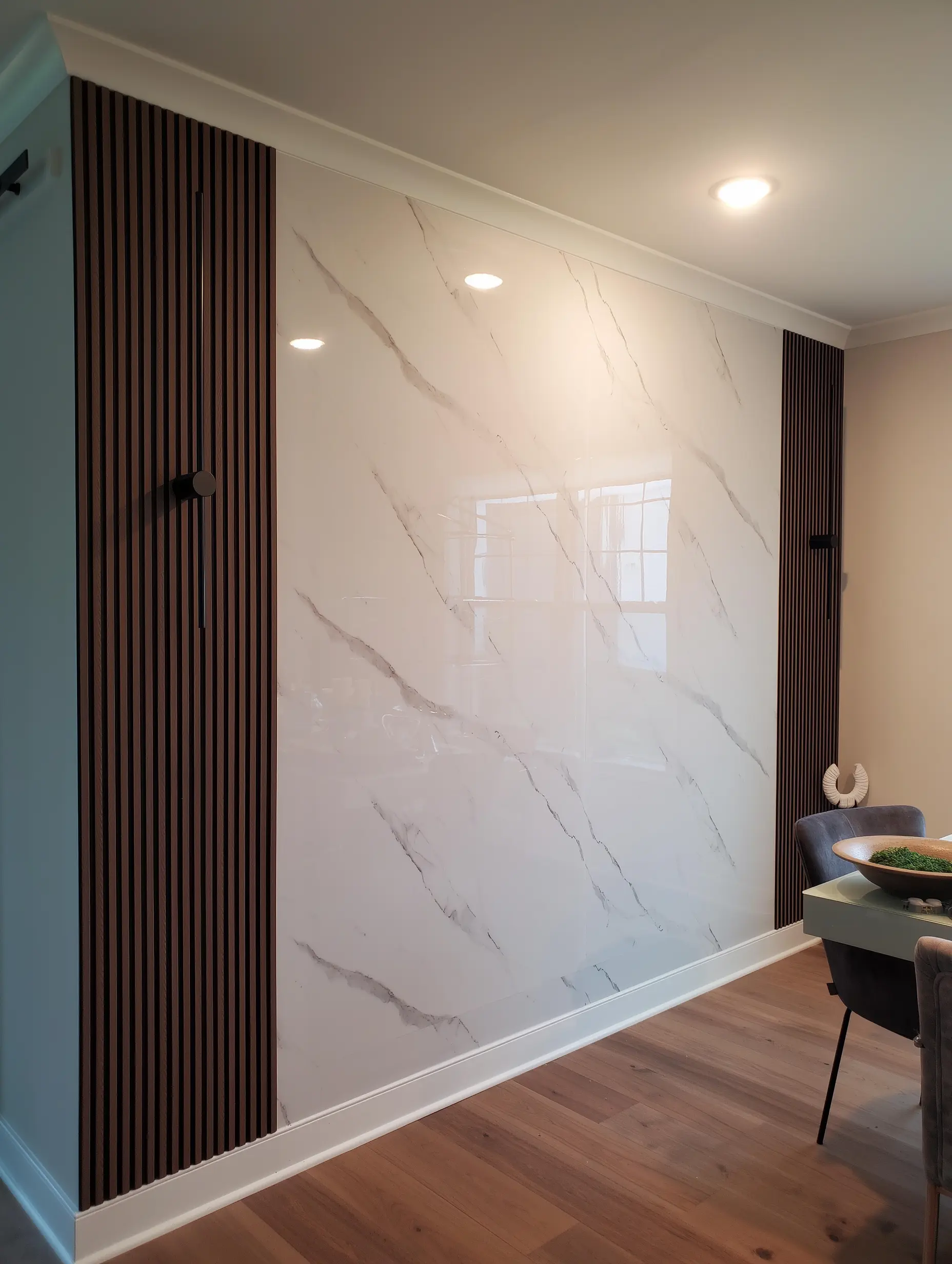 Marble & Wood Slat Wall in Tenafly NJ