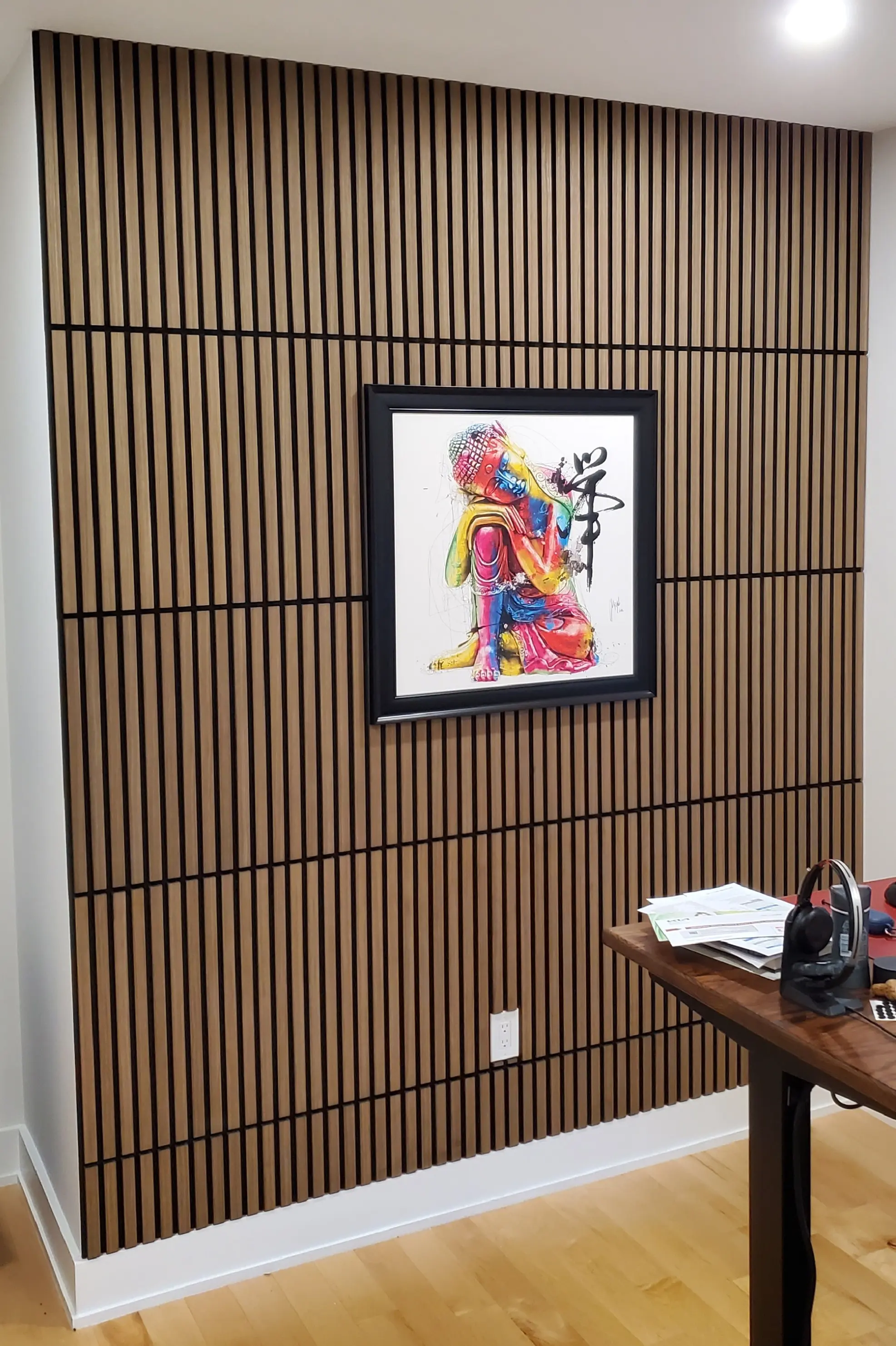 Wood Slat & Art Office Wall in Englewood NJ